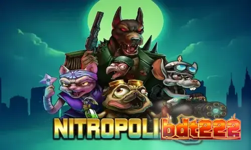 Nitropolis 5 স্লট গেমের একটি দৃশ্য যেখানে শহরের পটভূমিতে যুদ্ধের আবহ দেখা যাচ্ছে
